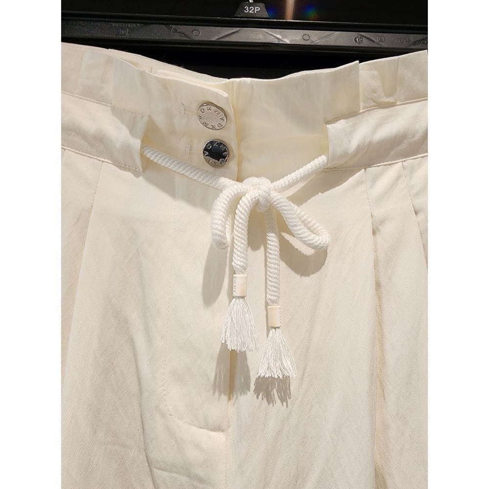 DKNY Tie-Front Wide-Leg Pants Women's 10 Coconut Pleated Button Zip Closure - Picture 3 of 4